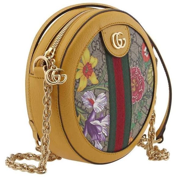 GUCCI Ophidia Gg Flora Round Beige/Ebony Canvas Shoulder Bag - Picture 2 of 6